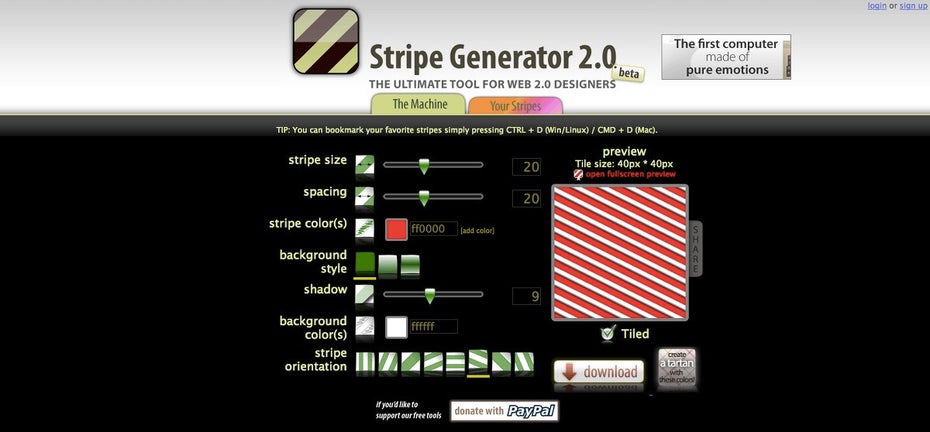 Der Stripe Generator bedient alle mit einer Vorliebe für Streifen. (Screenshot: Stripe Maker)