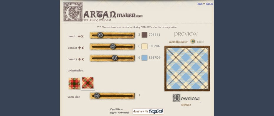 Tartanmaker ist das perfekte Tool für Fans des Schottenmusters. (Screenshot: Tartanmaker)