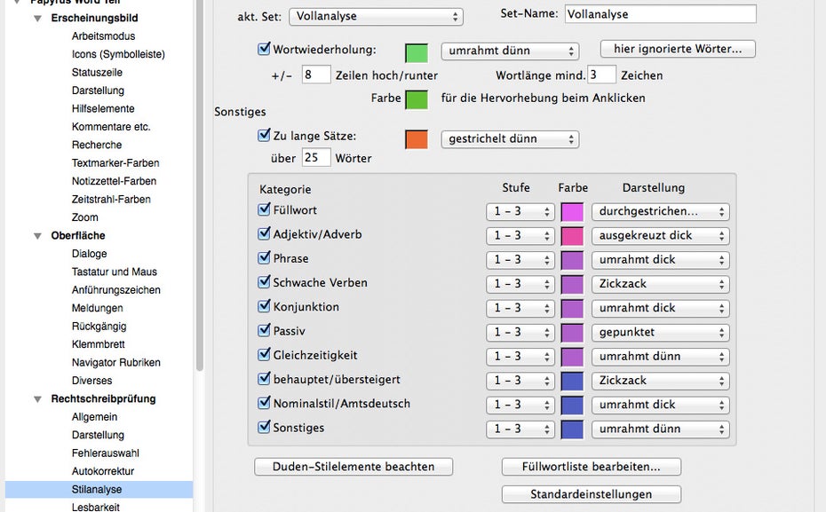 Stilanalyse: Papyrus Autor hilft euch dabei, schönere Texte zu verfassen. (Screenshot: t3n / Papyrus Autor)