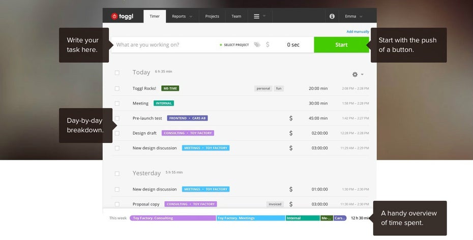 Simples und elegantes Time-Tracking mit Toggl erfreut sich großer Beliebtheit. (Bild: Toggl)