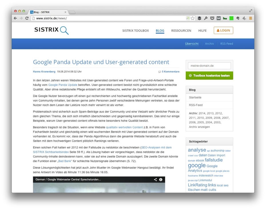 (Screenshot: Sistrix.de)