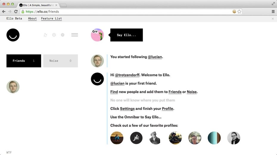 Das Layout von Ello wirkt klar und aufgeräumt. (Screenshot: Ello)