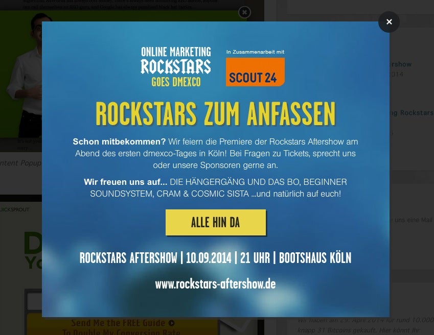 Exit-Intent-Popup bei den OnlineMarketingRockstars. (Screenshot: OnlineMarketingRockstars)