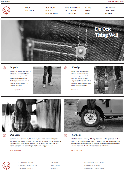 Hiut Denim: Handgefertigte Jeans in Limited Edition. Marke und Markengeschichte. (Screenshot: Hiut Denim)