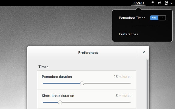 Pomodoro-Timer als Gnome-Shell-Erweiterung. (Screenshot: GitHub)