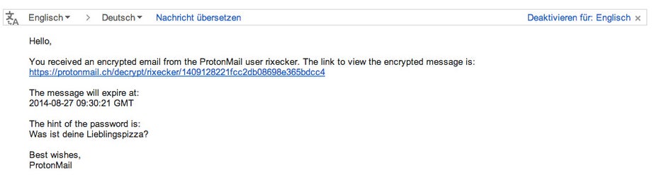 Mit ProtonMail könnt ihr auch verschlüsselte Nachrichten an Nutzer anderer Mail-Dienste versenden. (Screenshot: Gmail)