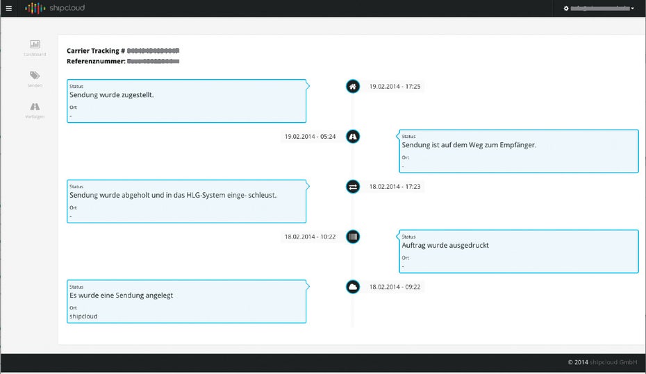 Sendungsverfolgung. (Screenshot: Shipcloud)
