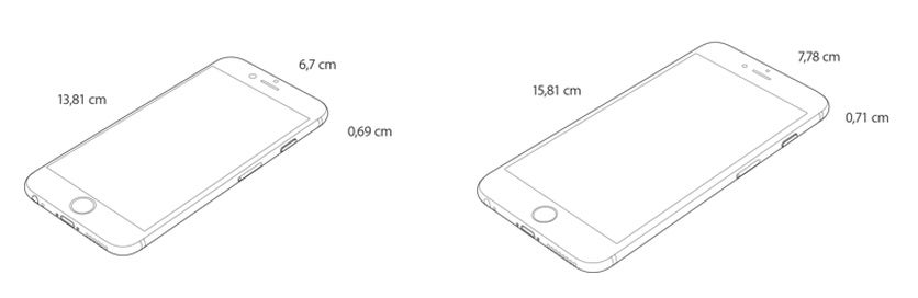 iPhone 6 und iPhone 6 Plus im Größenvergleich. (Grafik: Apple)