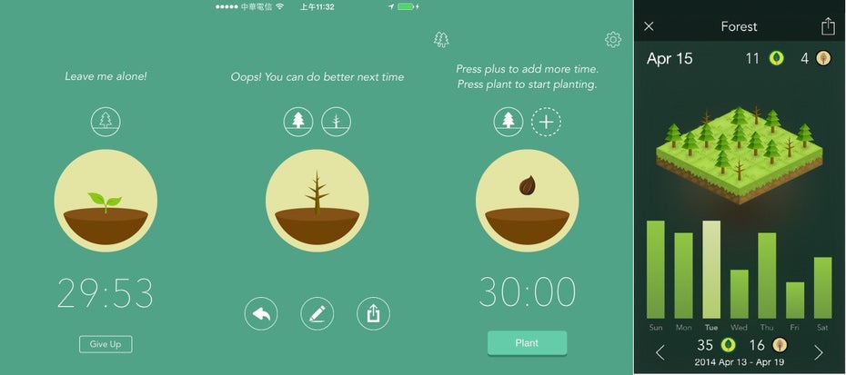 Forest soll euch dazu motivieren, weniger oft auf euer Smartphone zu schauen. (Screenshots: Forest)