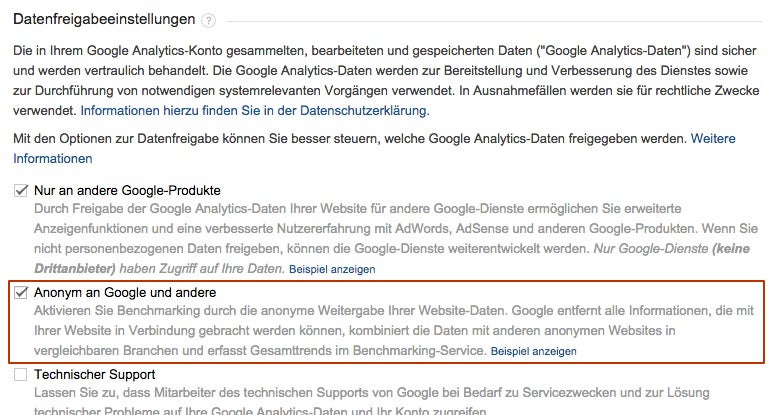 Ohne Datenfreigabe kein Benchmarking. (Screenshot: google.com)