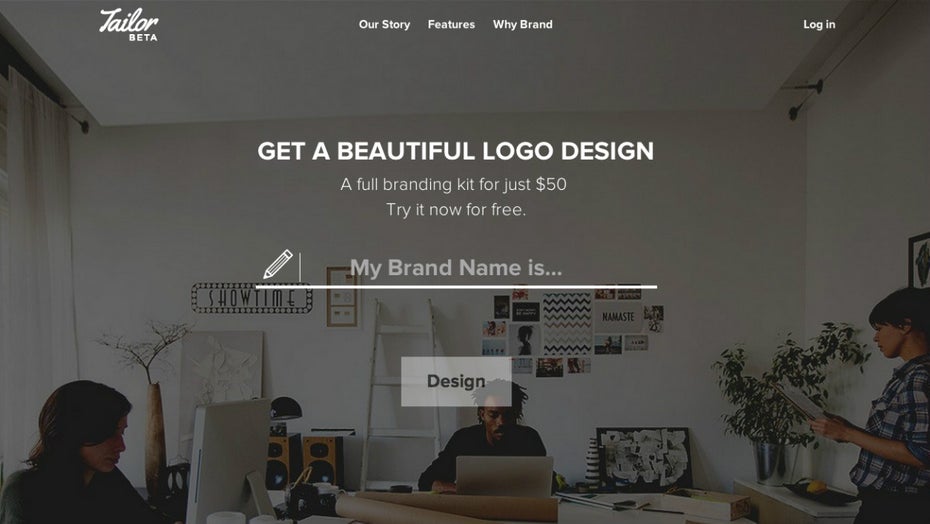 Tailor Brands automatisiert das Logo-Design: Tausende Algorithmen erstellen ein den eigenen Werten und Unternehmen entsprechendes Logo. (Screenshot: t3n)