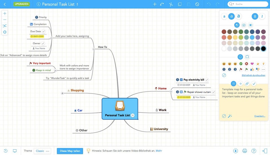 Mind-Mapping-Tool aus Deutschland: MindMeister bietet Firmen umfangreiche Möglichkeiten. (Screenshot: MindMeister)