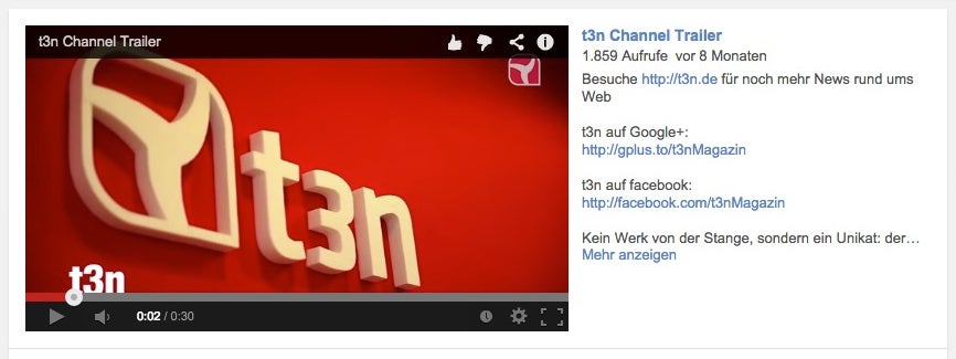 Der Trailer des t3n-Kanals inklusive externer Links in der Beschreibung. (Screenshot: youtube.com)