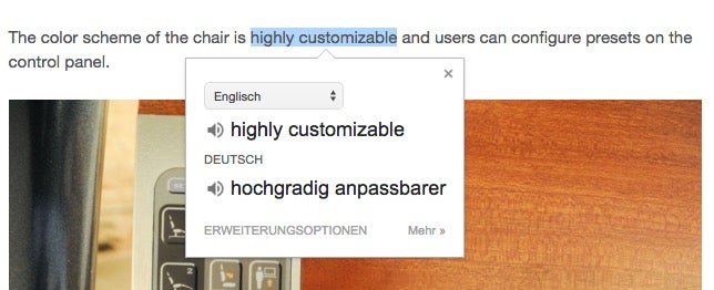 Der Google-Übersetzer ist mittlerweile eine sehr nützliche Erweiterung geworden. (Screenshot: t3n)