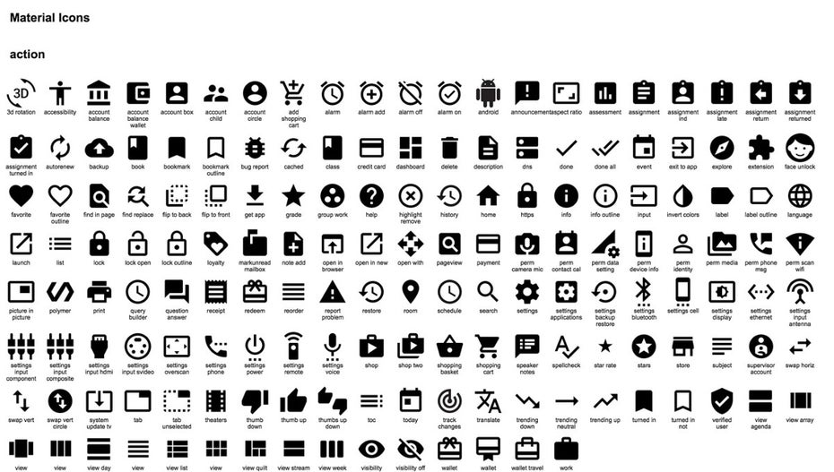Google stellt 750 Icons zur lizenzfreien Nutzung bereit. (Screenshot: Google)