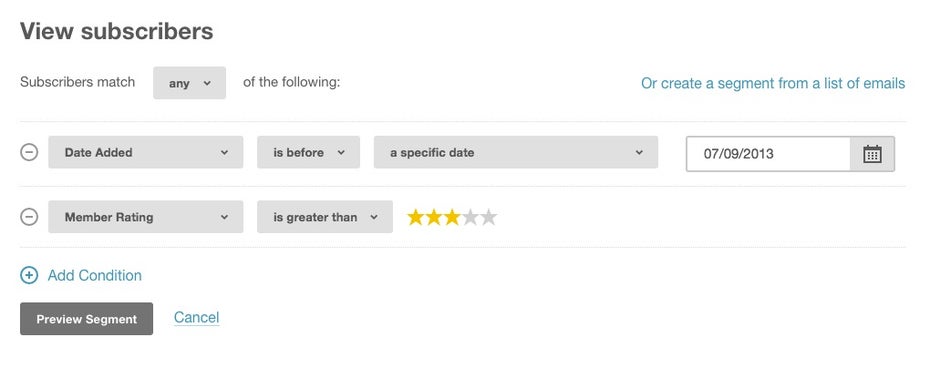 In Mailchimp lassen sich einfach sogenannte Segmente erstellen. (Screenshot: mailchimp.com)