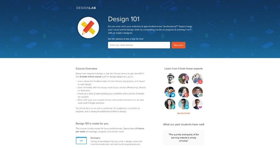So beispielsweise sieht der Kurs „Design 101“ aus. (Screenshot: Designlab)