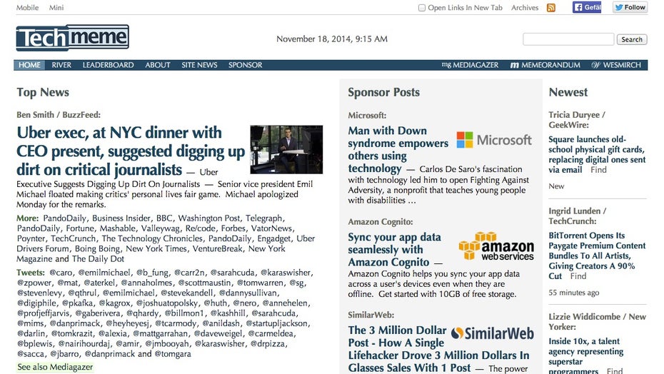 Der Spezialist für Technews heißt Techmeme. (Screenshot: techmeme.com)