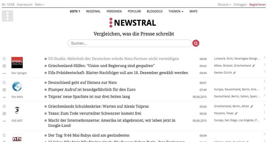 Ein deutscher Pionier: Newstral. (Screenshot: t3n/ Newstral.com)