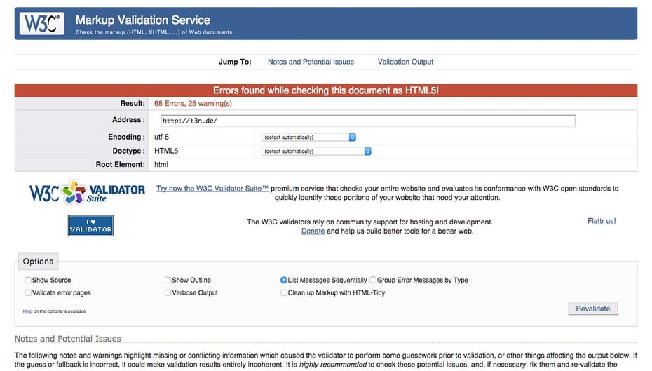 Mit den Tools vom W3C könnt ihr euren Code auf Standardkonformität prüfen. (Screenshot: W3C)