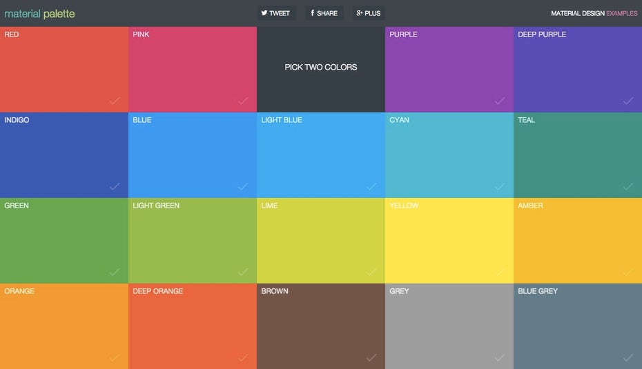 Material Design: Mit Material Palette erstellt ihr schnell passende Farbpaletten. (Screenshot: Material Palette)