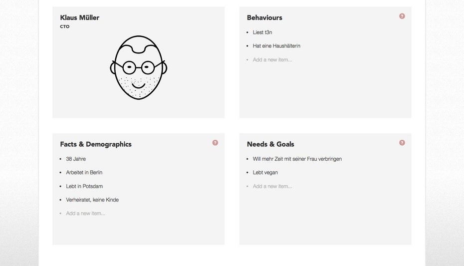 Personapp: Das Tool hilft bei der Erstellung von Personas. (Screenshot: Personapp)