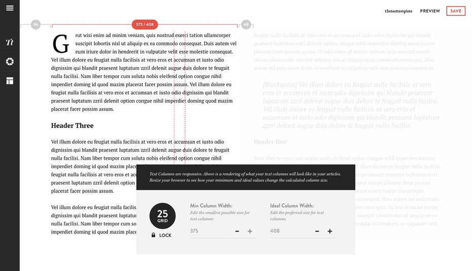 Storyform: Über den schicken Template-Editor könnt ihr das Layout eurer Artikel anpassen. (Screenshot: Storyform)