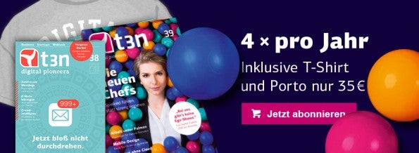 t3n 39 abonnieren und es gibt kostenfrei die t3n 38 und unser Digital-Pioneers-T-Shirt dazu: Jetzt zugreifen!