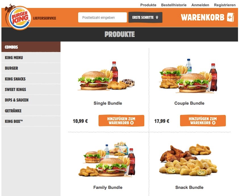 Burger King startet mit einem Online-Lieferservice (Screenshot: Burger King)