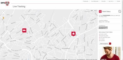 Da ist der DPD-Wagen. Na, dann kann es ja jetzt nicht mehr lange dauern... (Screenshot: dpd.de)