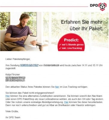 Wehe, es kommt um 14.10 Uhr (Screenshot: dpd.de)