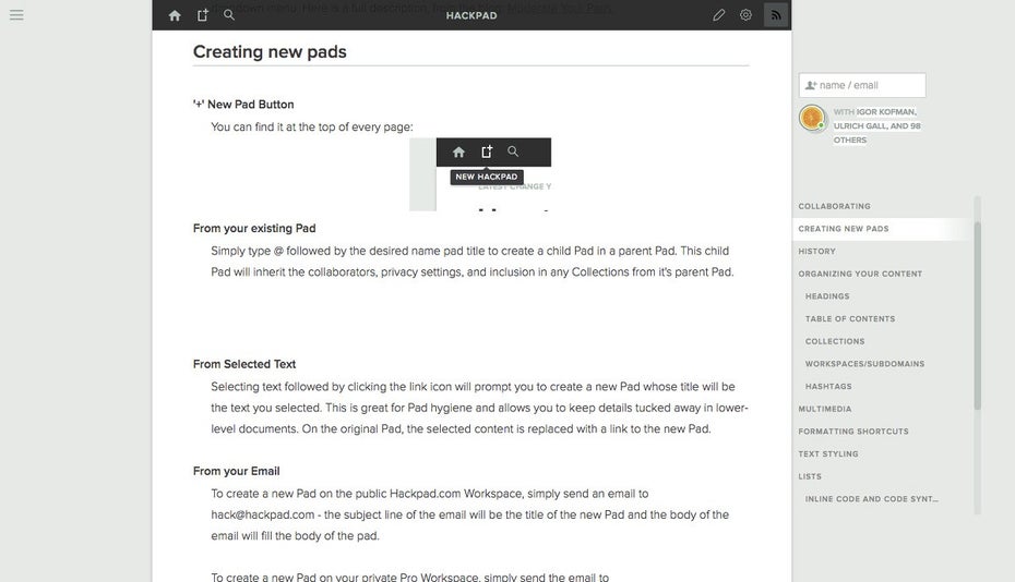 HackPad ist eine Art Echtzeit-Wiki für Teams. (Screenshot: HackPad)