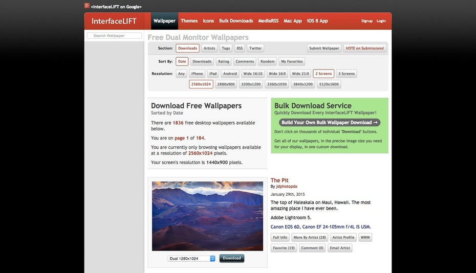 InterfaceLIFT bietet eine große Auswahl schöner Desktop-Hintergründe. (Screenshot: InterfaceLIFT)