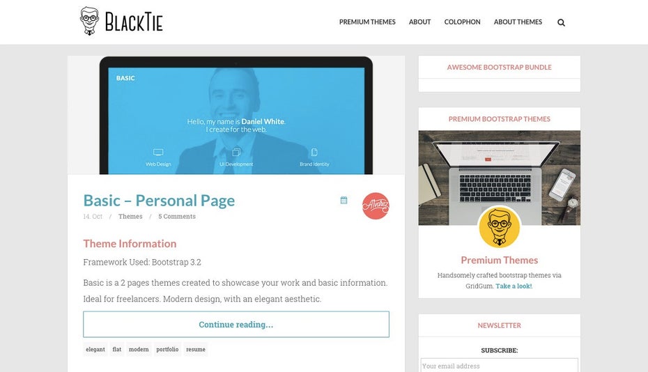 Das Blog-Layout macht die Suche nach kostenlosen Bootstrap-Themes leider nicht wirklich einfacher. (Screenshot: BlackTie)