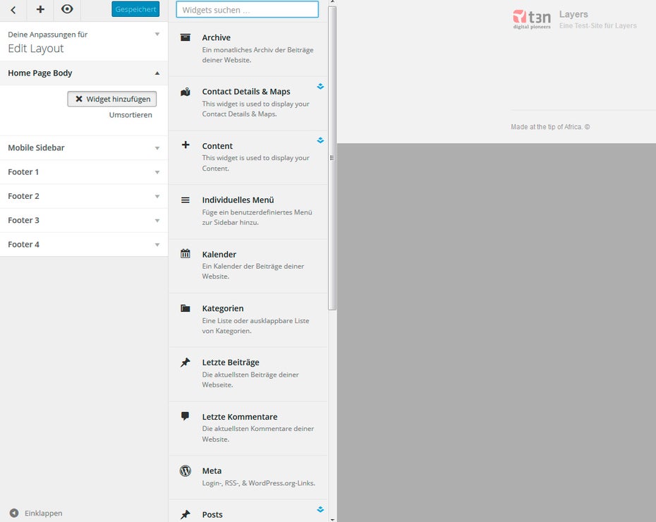 Layers bringt einige nützliche Widgets mit. (Screenshot: eigene WordPress-Installation)
