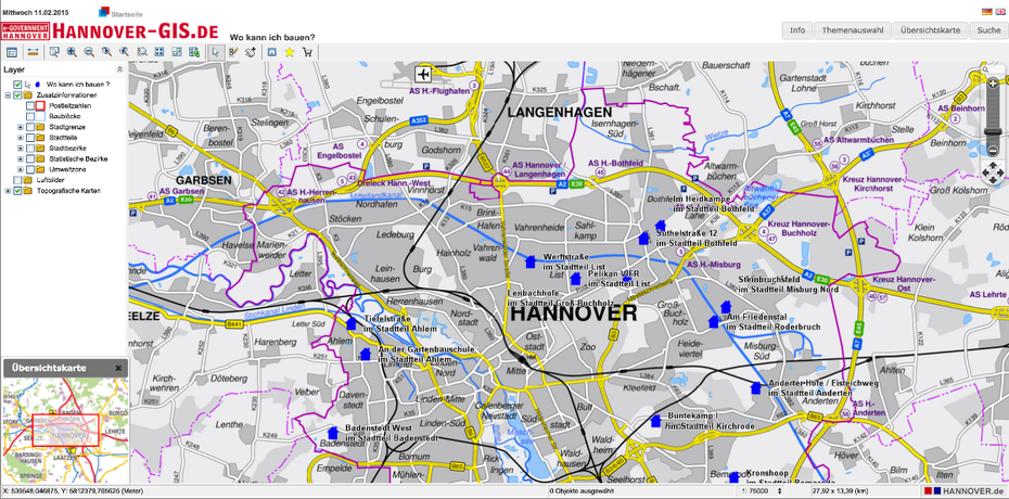 Der Baugebiets-Finder der Stadt Hannover. (Screenshot: hannover-gis.de)