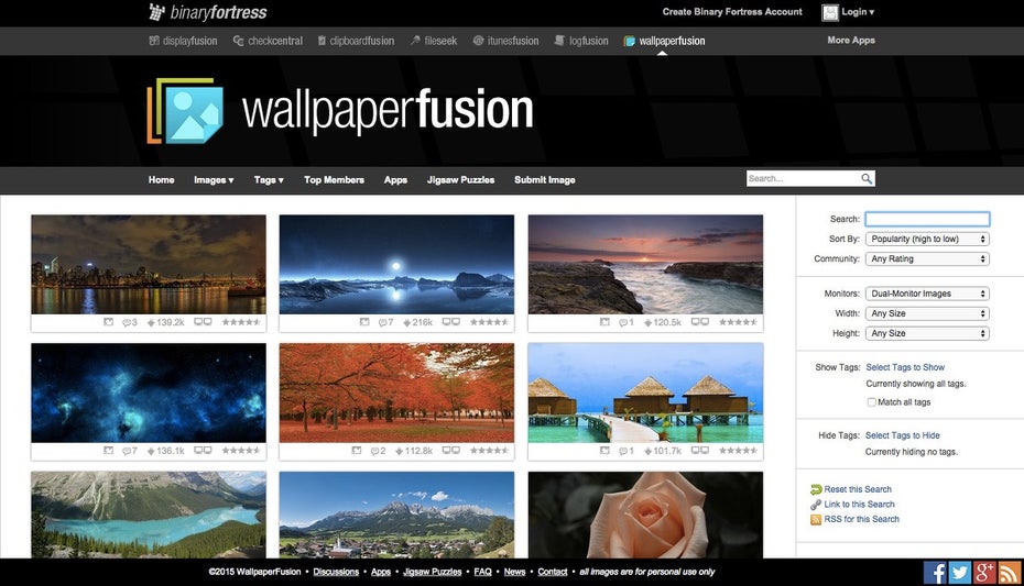 Desktop-Hintergründe findet ihr auf wallpaperfusion für so ziemlich jedes Einsatzgebiet. (Screenshot: wallpaperfusion)