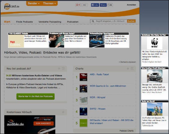 Werbung, die Tisoomi bei Podcast.de eingebunden hat (Screenshot: podcast.de)