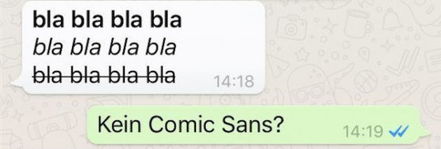 Whatsapp erlaubt auch die Formatierung von Texten. (Screenshot: Whatsapp)