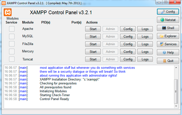 Das Control Panel von XAMPP. (Screenshot: eigene XAMPP-Installation)