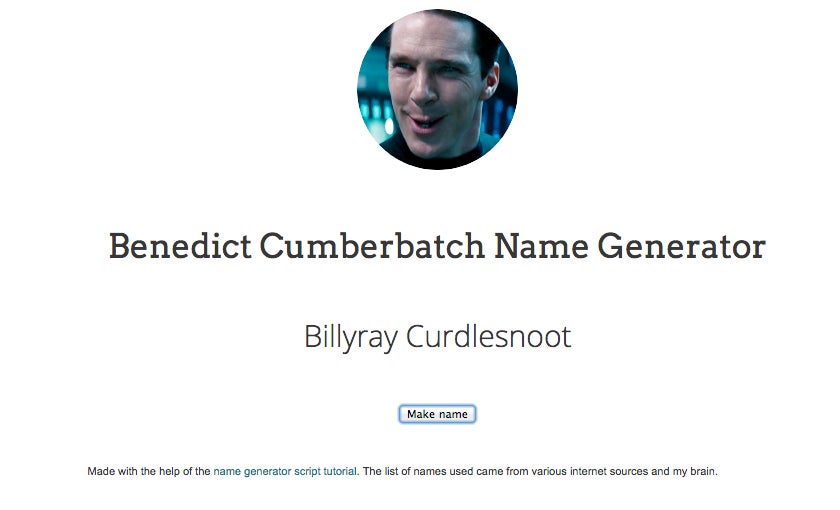 Prokrastination leicht gemacht: Benedict Cumberbatch Name Generator.