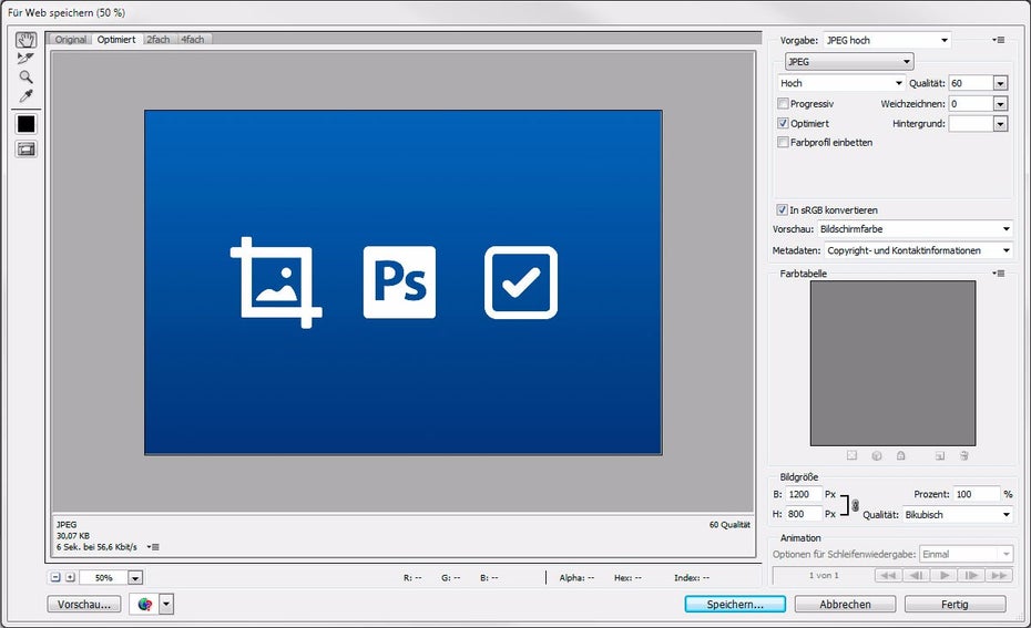 Für's Web speichern in Photoshop