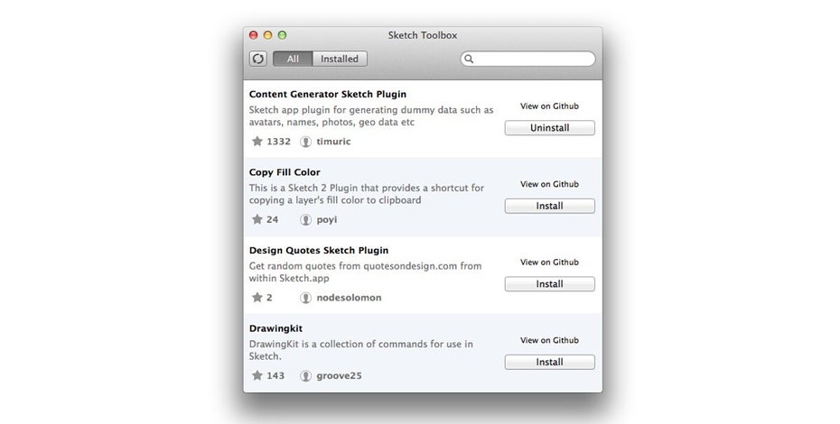 Sketch Toolbox vereinfacht die Installation von Sketch-Plugins. (Screenshot: Sketch Toolbox)