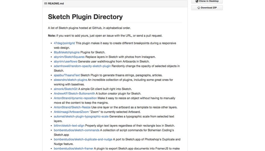Hier findet ihr so ziemlich alle Sketch-Plugins auf GitHub. (Screenshot: GitHub)