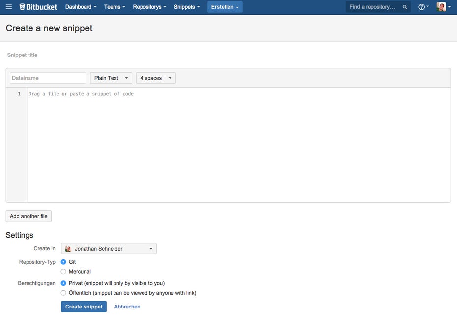 (Screenshot: Bitbucket-Snippets)