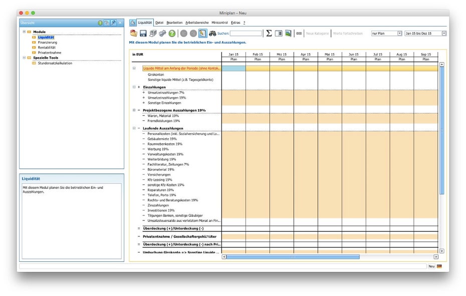 Das kostenlose Tool miniplan hilft euch bei der Erstellung eures Businessplans. (Screenshot: miniplan)