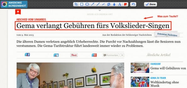 Screenshots ganz leicht im Browser bearbeiten und fertig abspeichern. (Screenshot: Awesome Screenshot)