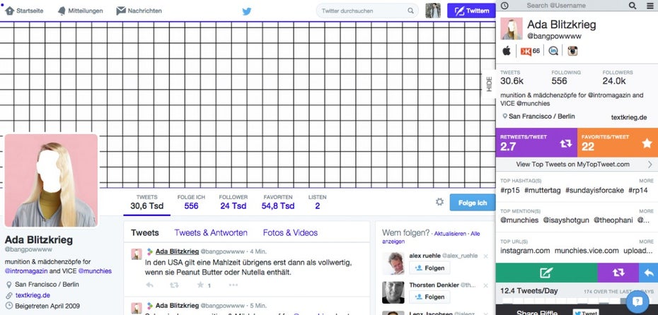 Riffle gibt per Klick eine kurze Statistik der Twitter-Nutzer in deinem Dunstkreis aus. (Screenshot: Riffle)