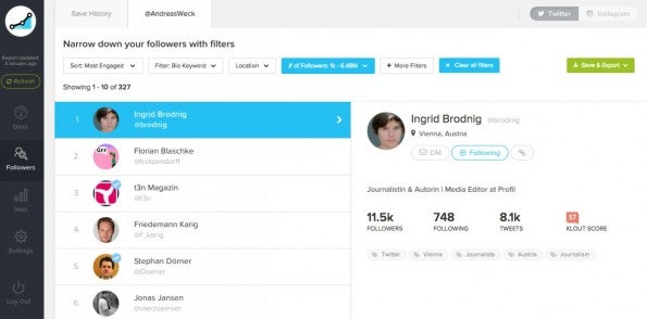 Social Rank zeigt dir deine wertvollsten Twitter-Follower auf – nach mehreren Filtern. (Screenshot: Social Rank)