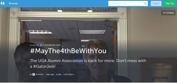 Mit Storify können Social-Media-Inhalte in einem Board gesammelt werden – #MayThe4thBeWithYou zum Beispiel. (Screenshot: Storify)